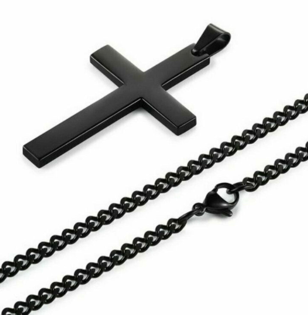 Operation Christmas Child: Boys Black Stainless Steel Cross Necklace w/ Chain