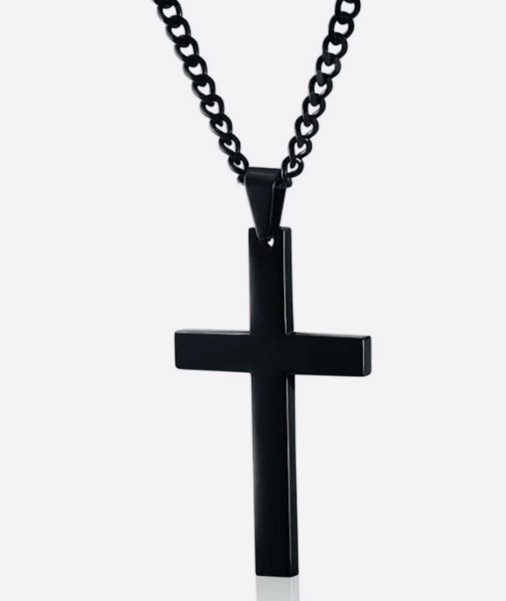 Operation Christmas Child: Boys Black Stainless Steel Cross Necklace w/ Chain