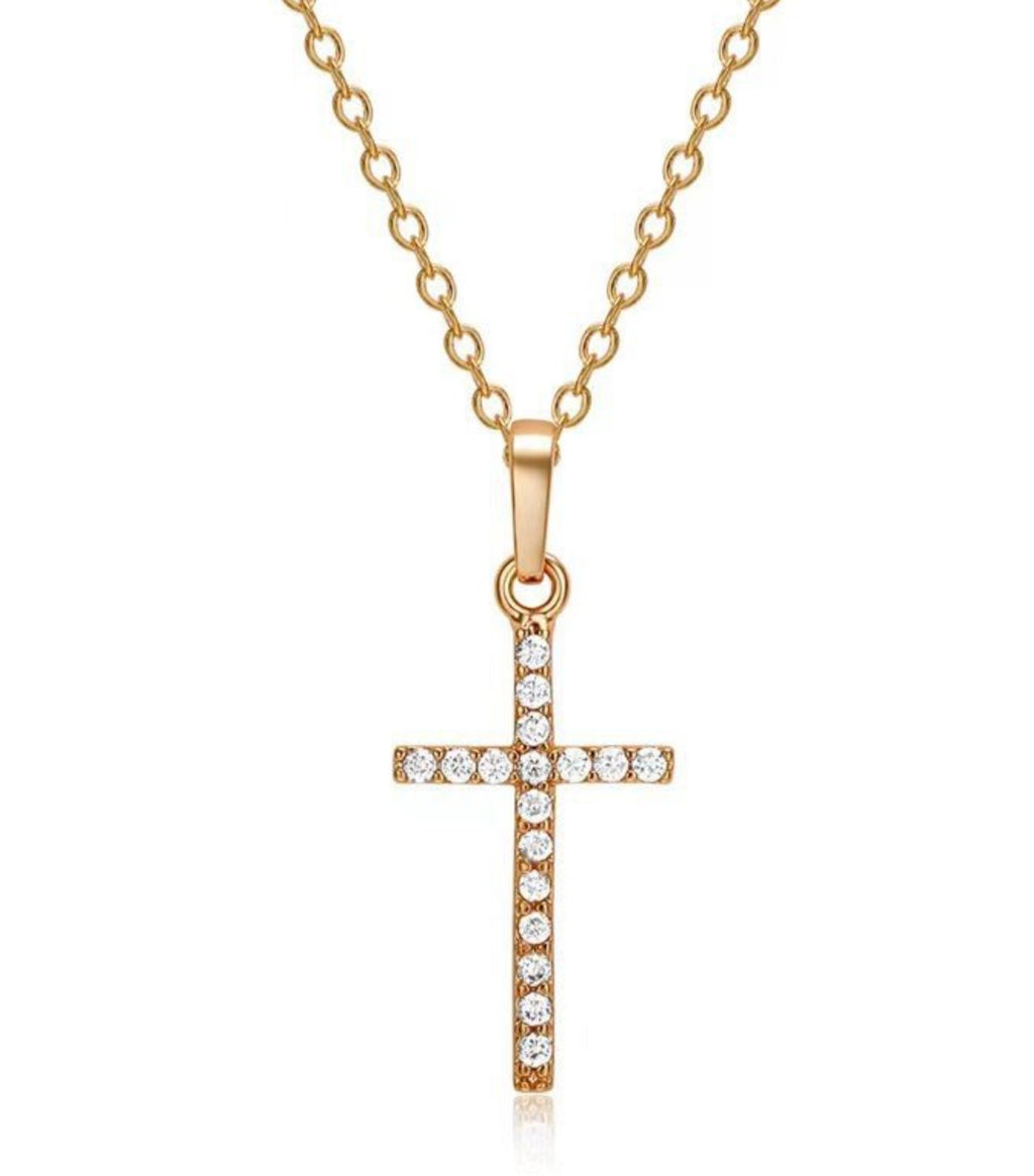 Operation Christmas Child Girls Cross Necklace Alloy Inlay Rhinestone w/ Chain