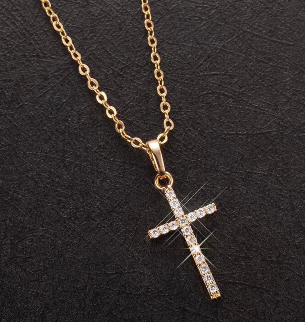 Operation Christmas Child Girls Cross Necklace Alloy Inlay Rhinestone w/ Chain