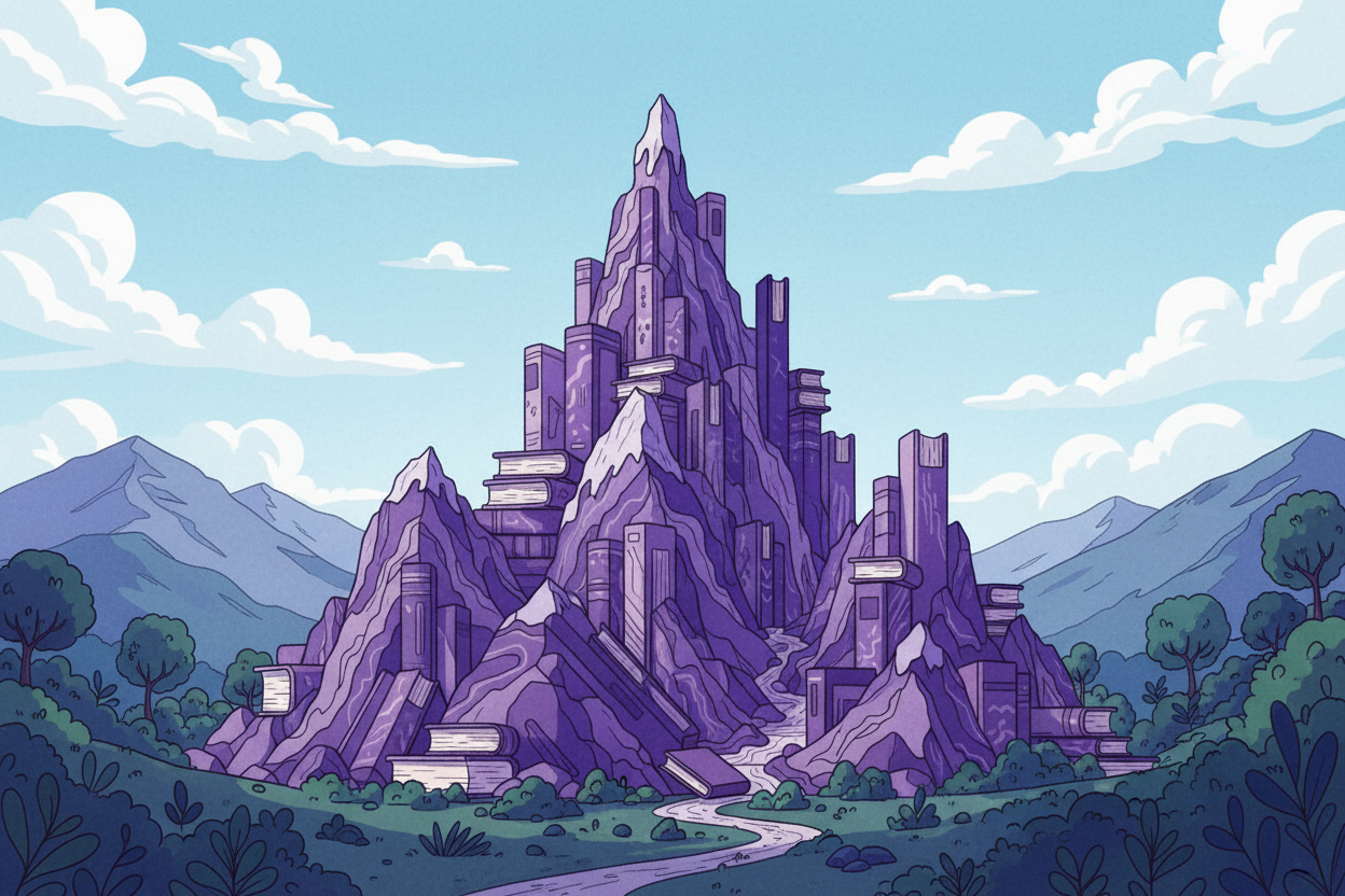 Books mountain with detailed background